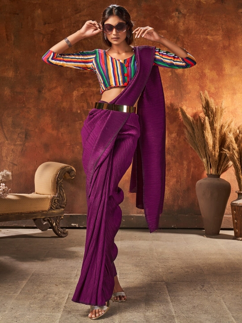 

HRITIKA Purple & Blue Silk Blend Saree