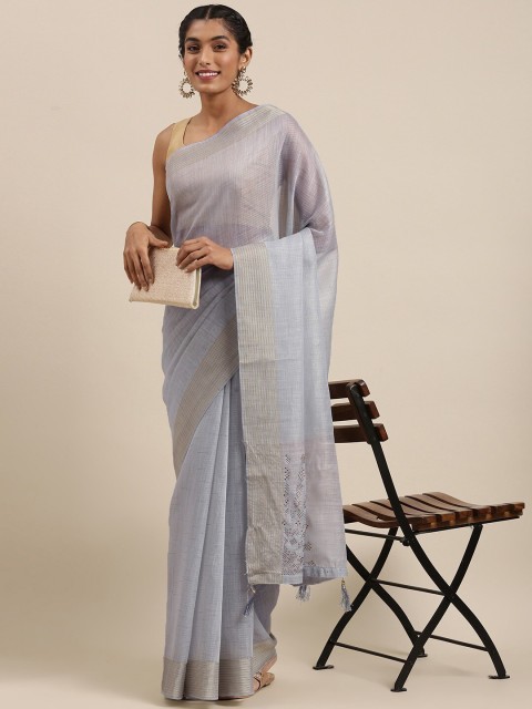 

HRITIKA Grey Embellished Beads and Stones Saree