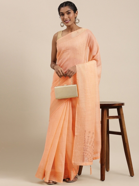 

HRITIKA Peach-Coloured Embellished Beads and Stones Saree