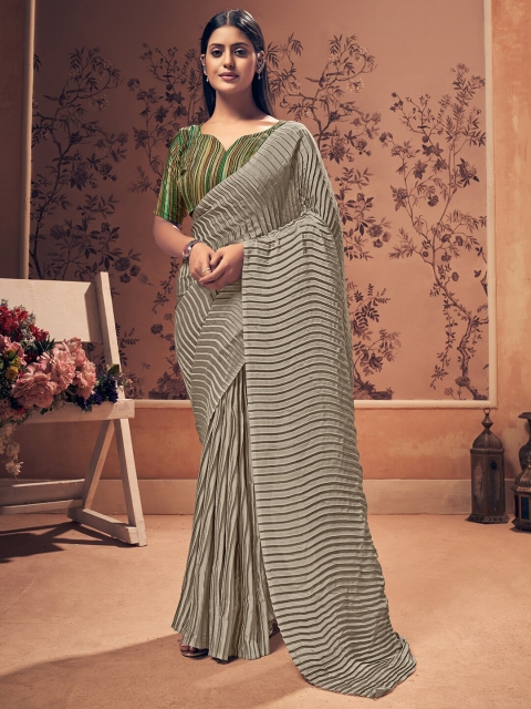 

HRITIKA Grey Silk Blend Pleated Crush Saree