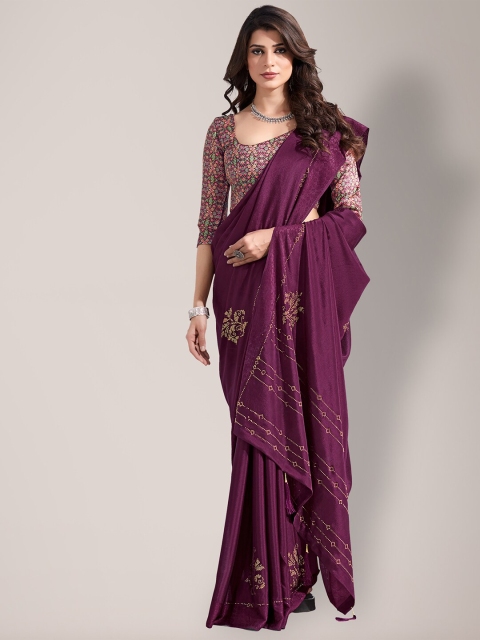 

HRITIKA Women Purple & Gold-Toned Embellished Saree