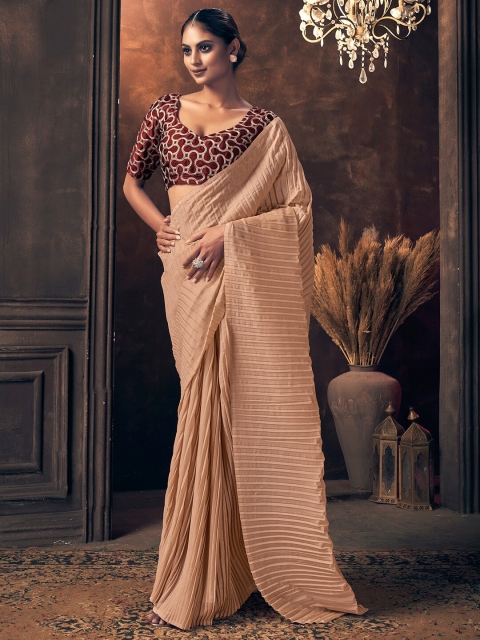 

HRITIKA Brown Pleated Silk Blend Saree