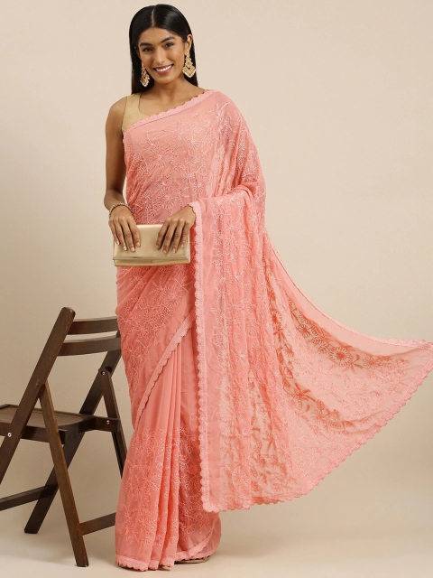 

HRITIKA Peach-Coloured Floral Embroidered Saree