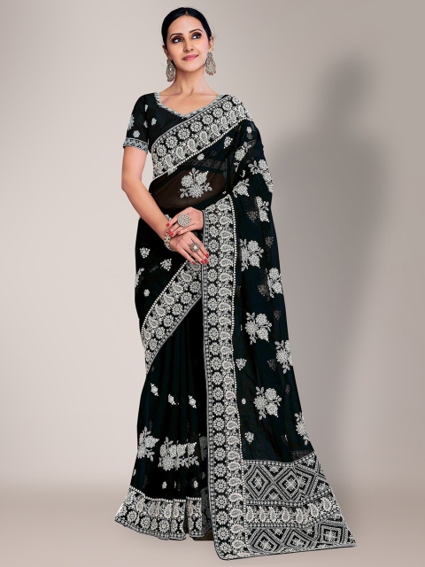

HRITIKA Black & White Floral Chikankari Saree