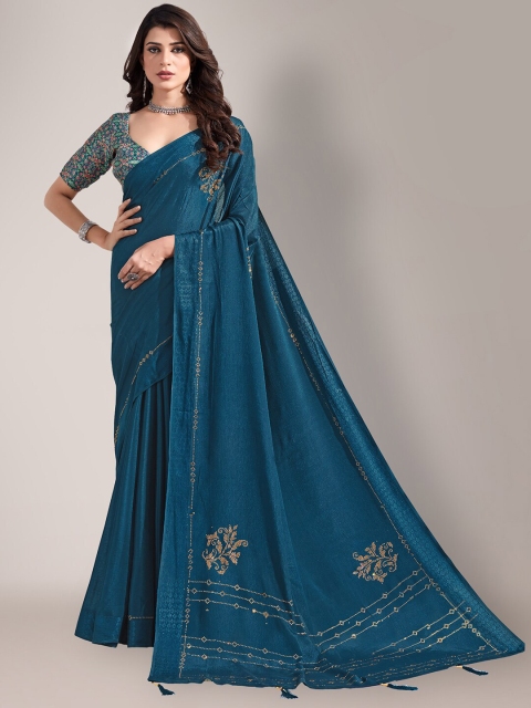 

HRITIKA Teal & Brown Embellished Saree