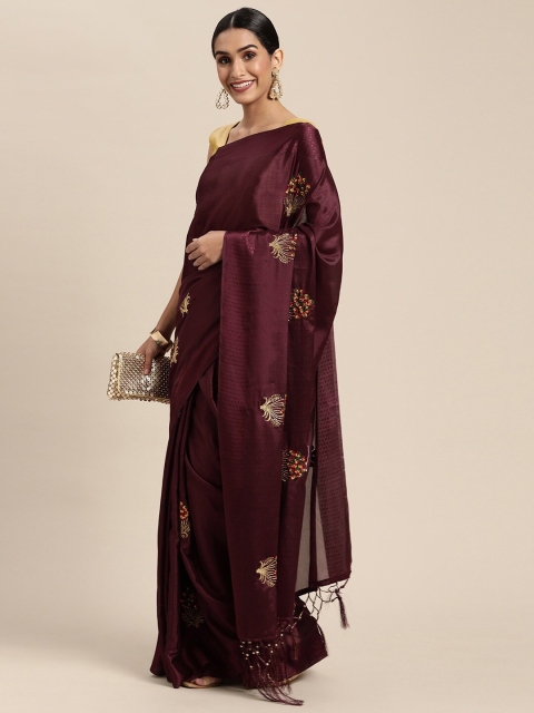 

HRITIKA Purple Floral Embroidered Saree