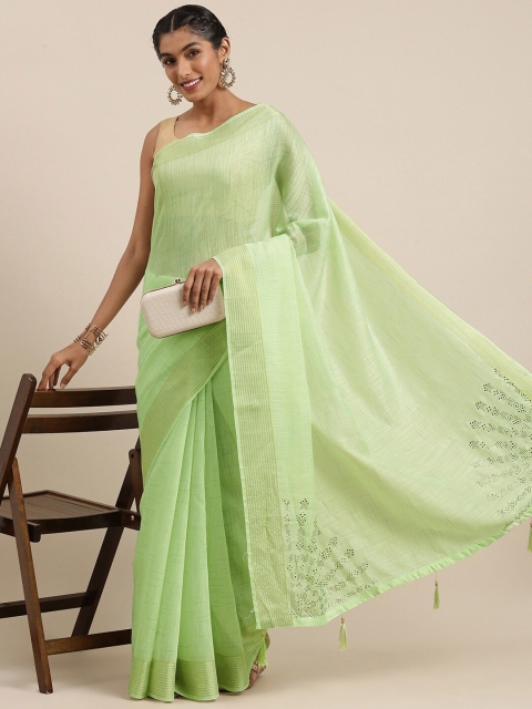 

HRITIKA Green Embellished Beads and Stones Saree