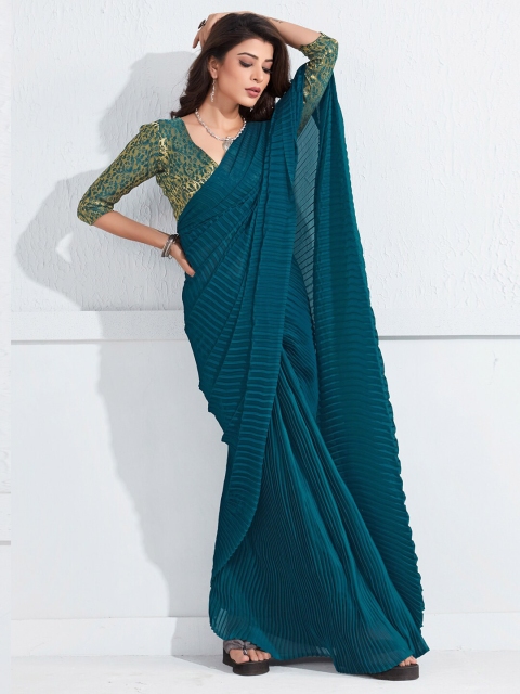 

HRITIKA TEAL-Mustard Silk Blend Saree
