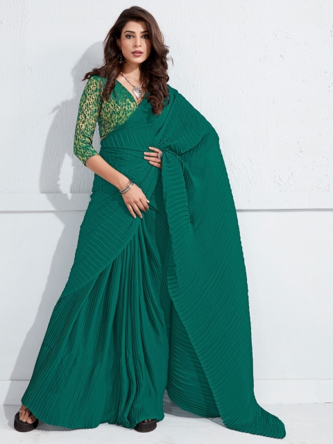 

HRITIKA Green Silk Blend Saree