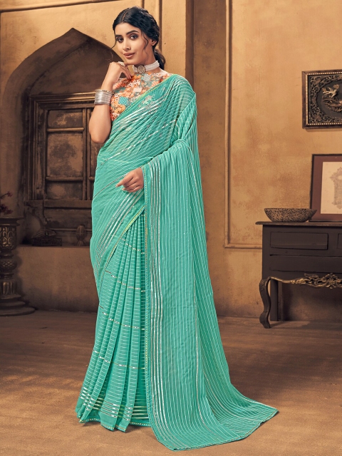 

HRITIKA Turquoise Blue Embellished Gotta Patti Saree