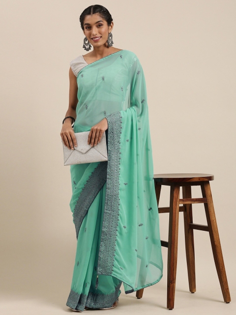 

HRITIKA Green Ethnic Motifs Embroidered Saree