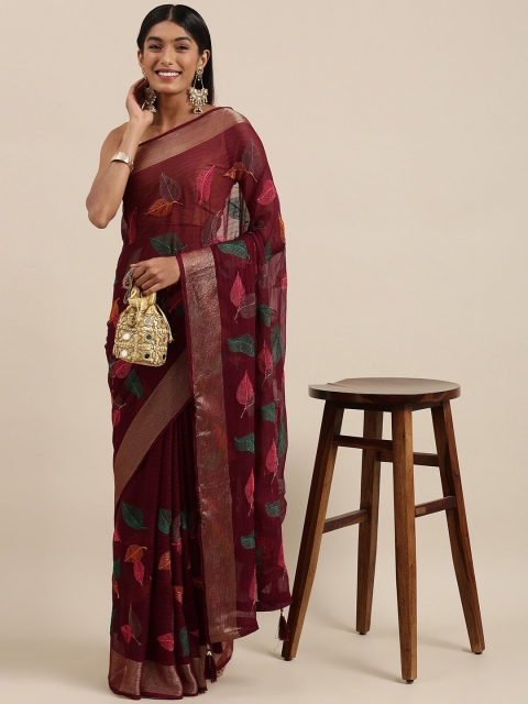 

HRITIKA Purple & Green Floral Embroidered Saree