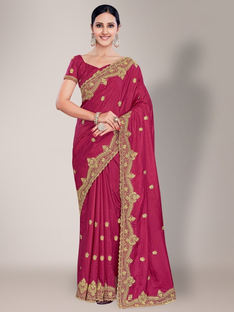 

HRITIKA Magenta & Gold-Toned Embellished Zari Silk Blend Saree