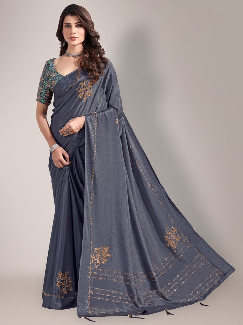 

HRITIKA Grey & Gold-Toned Embellished Saree