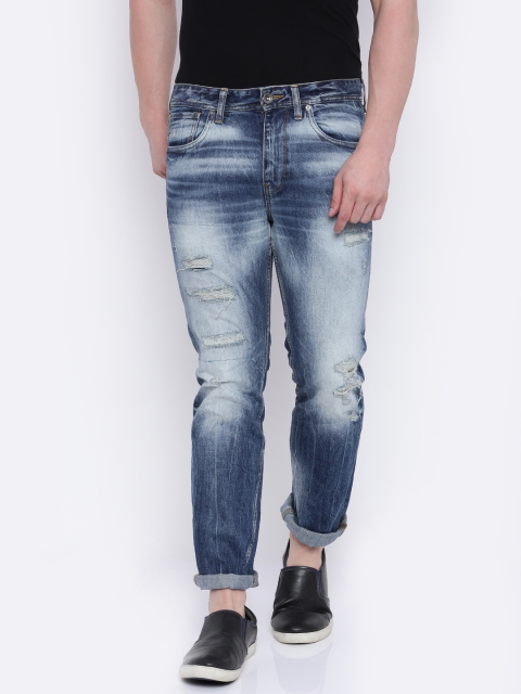 

Voi Jeans Men Blue Slim Tapered Fit Mid-Rise Highly Distressed Jeans