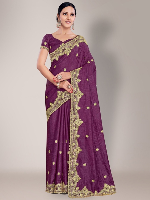

HRITIKA Purple & Gold-Toned Embroidered Silk Blend Saree