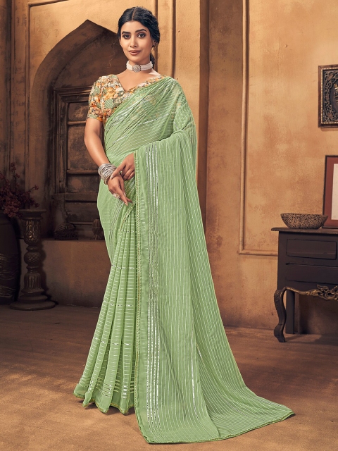 

HRITIKA Green & Silver-Toned Embellished Gotta Patti Saree