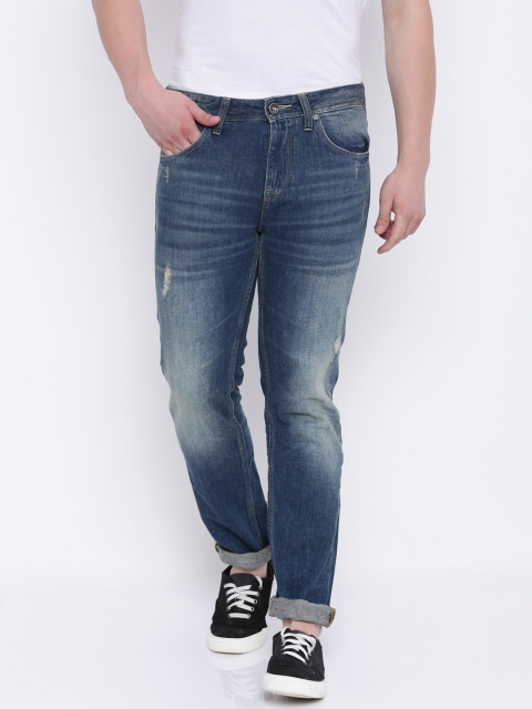 

Voi Jeans Men Blue Borris Slim Fit Mid-Rise Low Distress Jeans