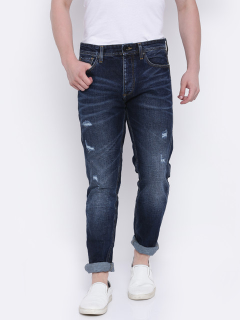 

Voi Jeans Men Navy Harlon Fit Low-Rise Mildly Distressed Jeans, Navy blue