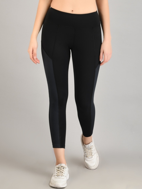 

FITLETHICS Women Black High-Waist Mesh Panel Tights