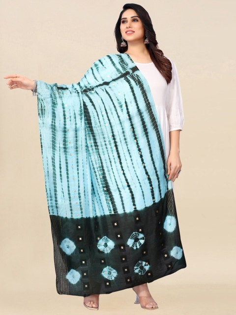 

KALINI Blue Ombre Printed Cotton Silk Tie and Dye Dupatta with Zari