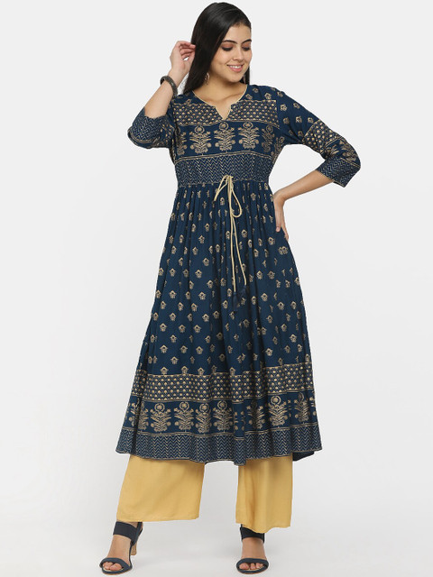 

V-Mart Women Navy Blue Ethnic Motifs Printed Anarkali Kurta