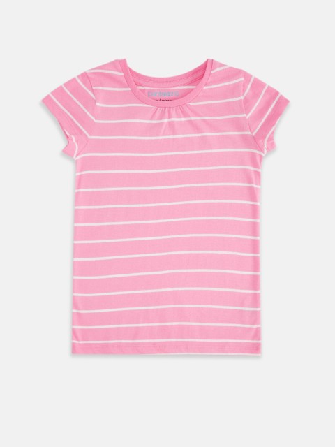 

Pantaloons Junior Girls Pink Striped Henley Neck T-shirt