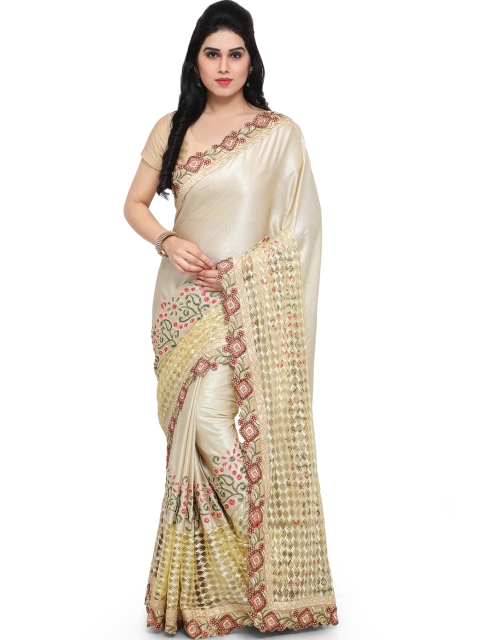 

Sareegama Beige Embroidered Crepe Saree