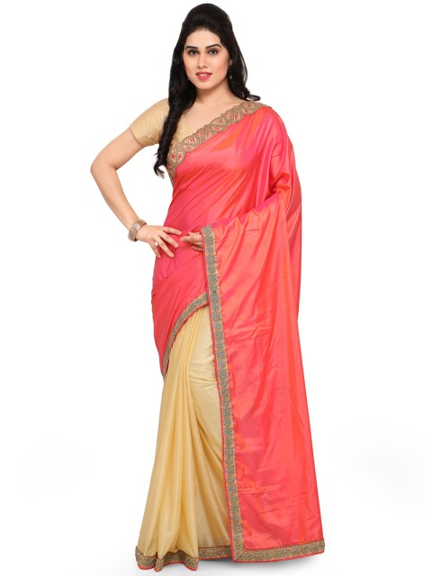 

Sareegama Pink & Beige Crepe Dual-Toned Embellished Saree