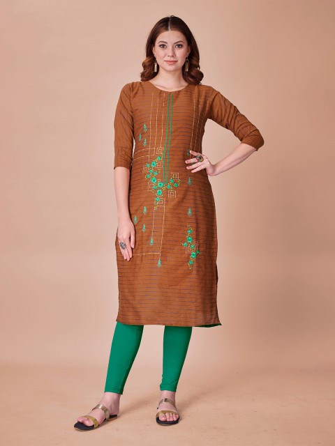 

Fashion FRICKS Brown Quirky Embroidered Pure Cotton Kurta