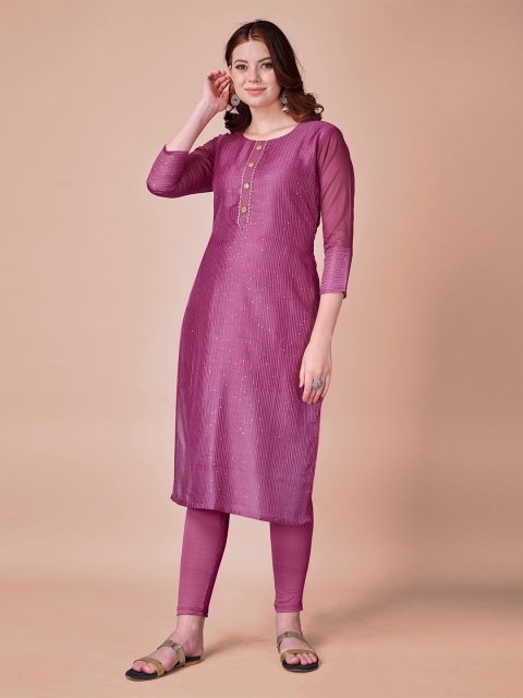 

Fashion FRICKS Pink Embroidered Cotton Kurta