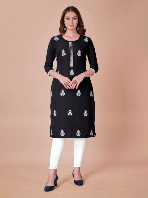 

Fashion FRICKS Women Black & White Printed Straight Kurta
