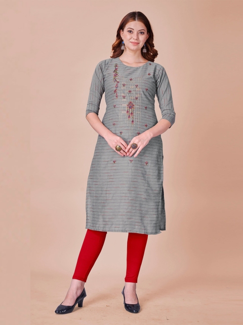 

Fashion FRICKS Women Grey Embroidered Thread Work Floral Kurta