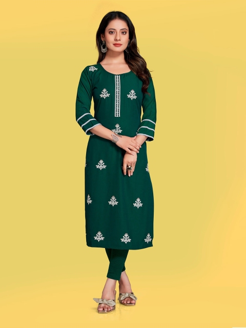 

Fashion FRICKS Women Green Ethnic Motifs Embroidered Kurta