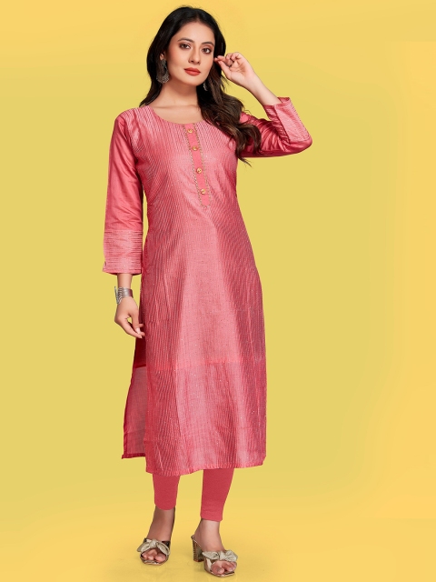 

Fashion FRICKS Women Pink & Gold-Toned Straight Kurta