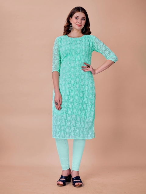 

Fashion FRICKS Women Turquoise Blue Ethnic Motifs Embroidered Kurta