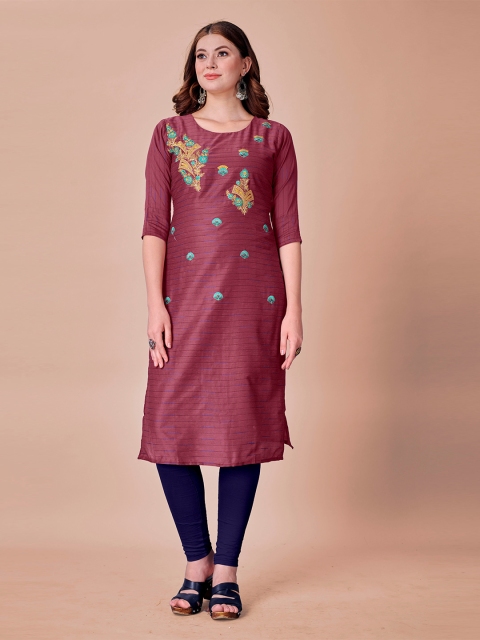 

Fashion FRICKS Women Maroon & Turquoise Blue Floral Embroidered Floral Kurta