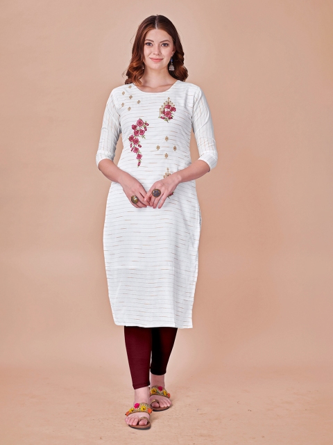 

Fashion FRICKS Women White & Red Floral Embroidered Floral Kurta