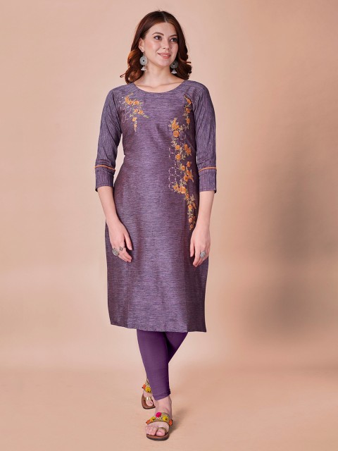 

Fashion FRICKS Purple Floral Embroidered Thread Work Kurta