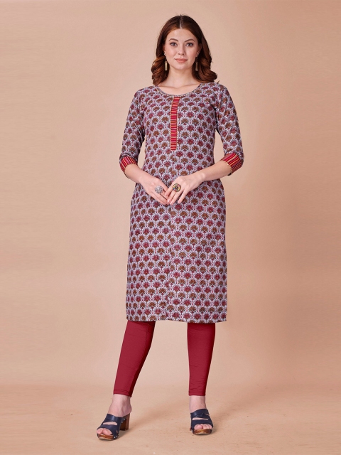 

Fashion FRICKS Maroon & Grey Floral Embroidered Floral Kurta