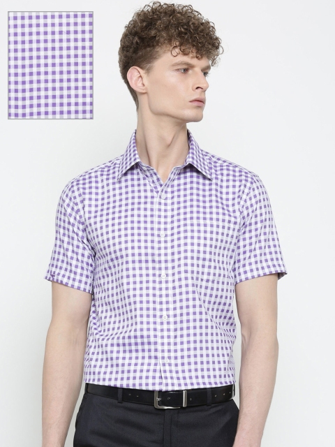 

Park Avenue Men White & Purple Regular Fit Checked Formal Shirt