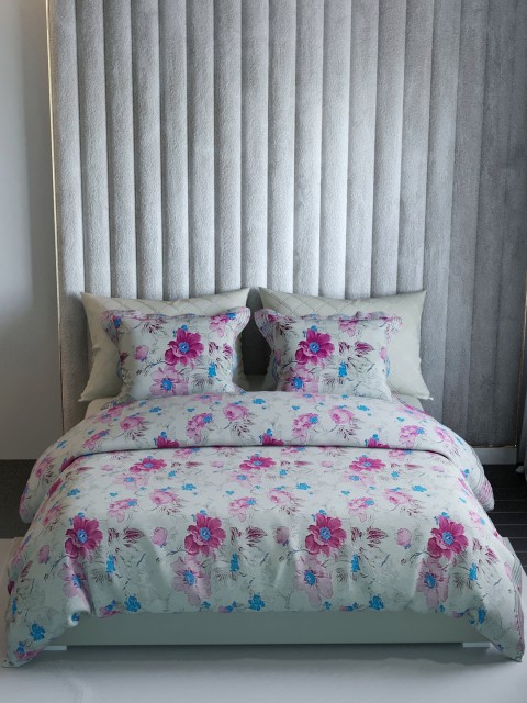 

LABHAM Grey & Pink Floral 210 TC King Bedsheet with 2 Pillow Covers