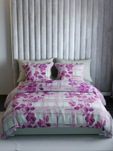 

LABHAM Pink & Off White Floral 210 TC King Bedsheet with 2 Pillow Covers