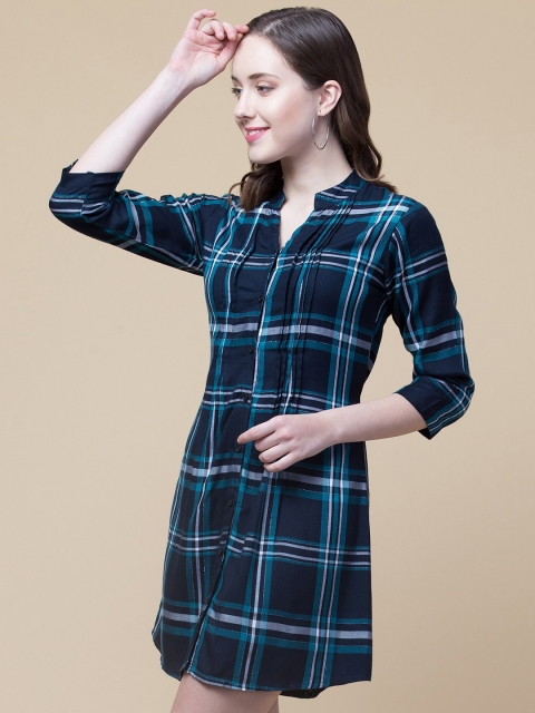 

Hive91 Blue & White Checked A-Line Dress
