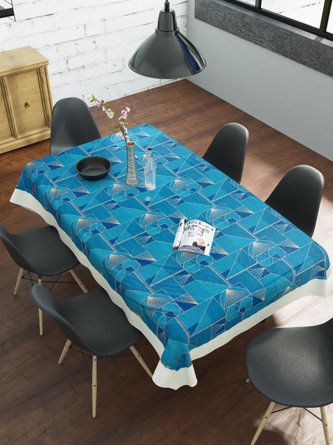 

Clasiko Blue Printed 6-Seater Dining Table Cover, Gold