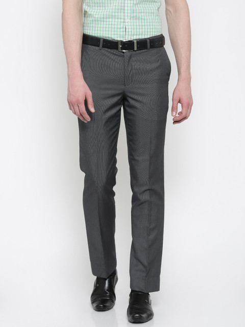 

Park Avenue Men Grey Smart Slim Fit Self Design Formal Trousers