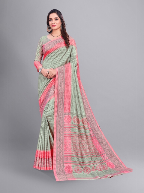 

VIMLA Peach-Coloured & Red Floral Pure Crepe Saree