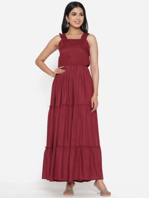 

DAEVISH Maroon Liva Square neck Maxi Dress