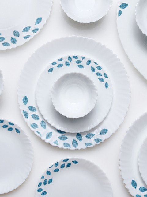 

Larah by BOROSIL White & Blue Pieces Floral Printed Opalware Glossy Dinner Set