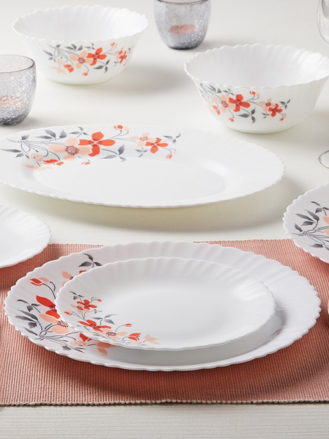 

Larah by BOROSIL White & Red 33 Pieces Floral Printed Opalware Glossy Dinner Set